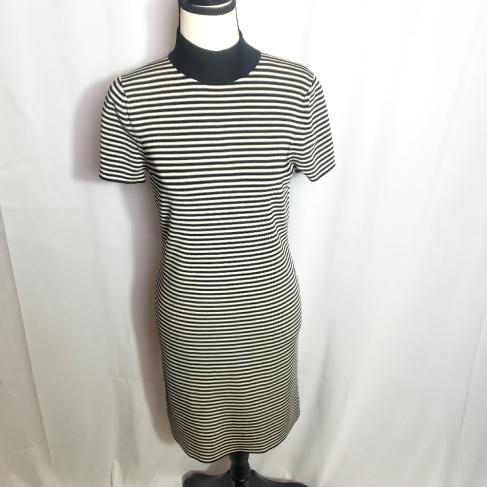 Michael Kors, Black and White Stripped Dress, Stretch, Zipper on back